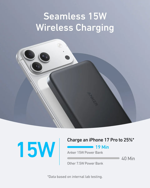 Anker MagGo Power Bank, Ultra-Slim 10,000mAh Magnetic Battery Pack - Black