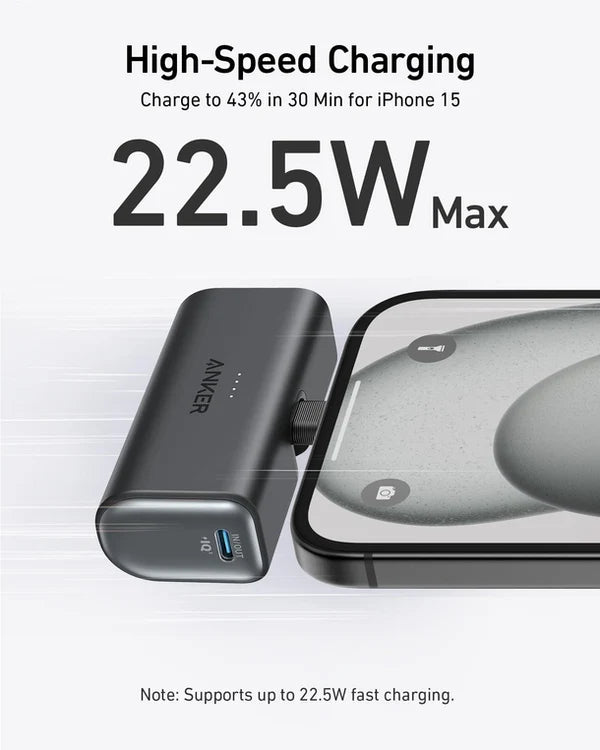 Anker Nano Power Bank 5000mAh 22.5W Built-In USB-C Connector - Black