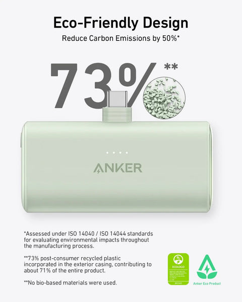 أنكر باور بانك نانو بسعة 5000mAh وقدرة 22.5 واط، مع موصل تايب سي مدمج – أبيض
