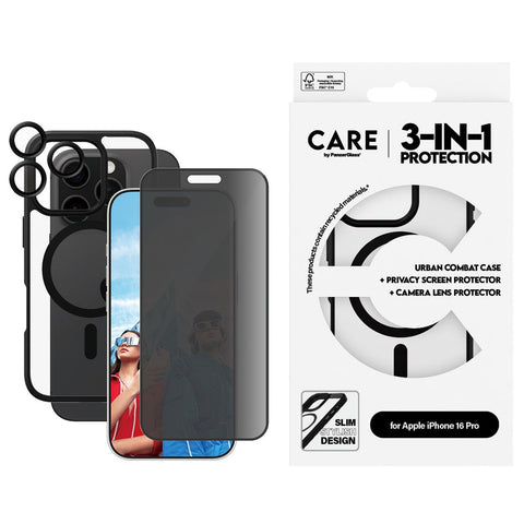 PanzerGlass® B1358+P2862+1284, Flagship 3-in-1 Privacy Bundle iPhone 16 Pro