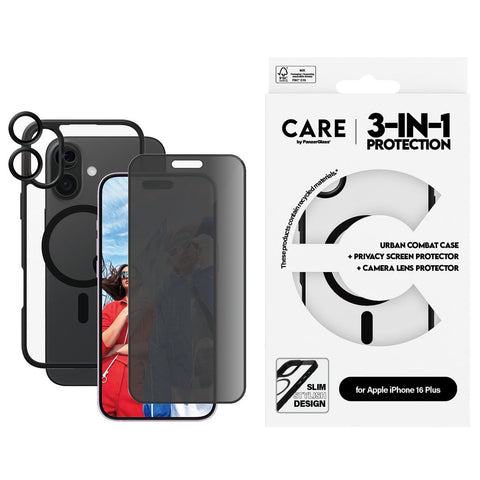 PanzerGlass® B1359+P2863+1283, Flagship 3-in-1 Privacy Bundle iPhone 16 Plus