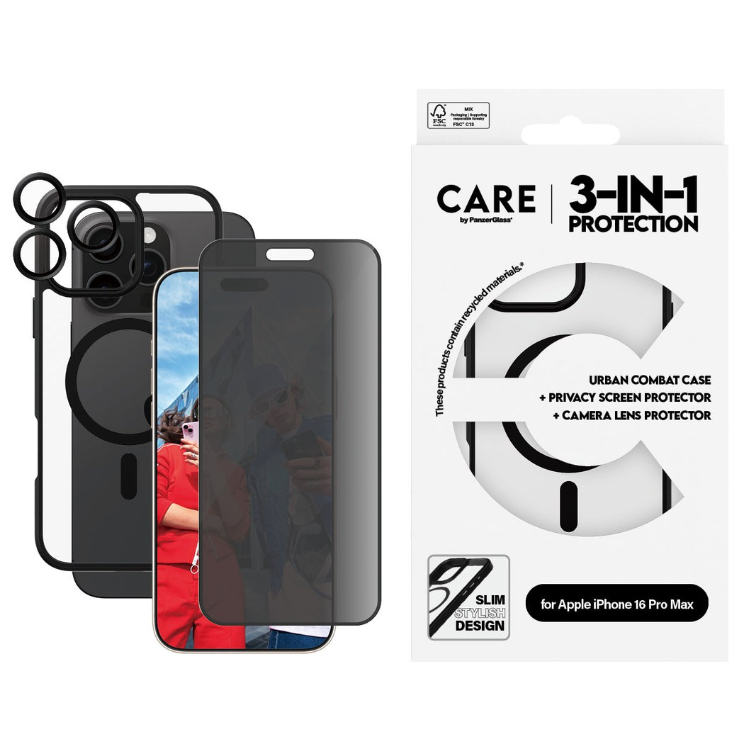 CARE by PanzerGlass® Flagship 3-in-1 Privacy Bundle iPhone 16 Pro Max