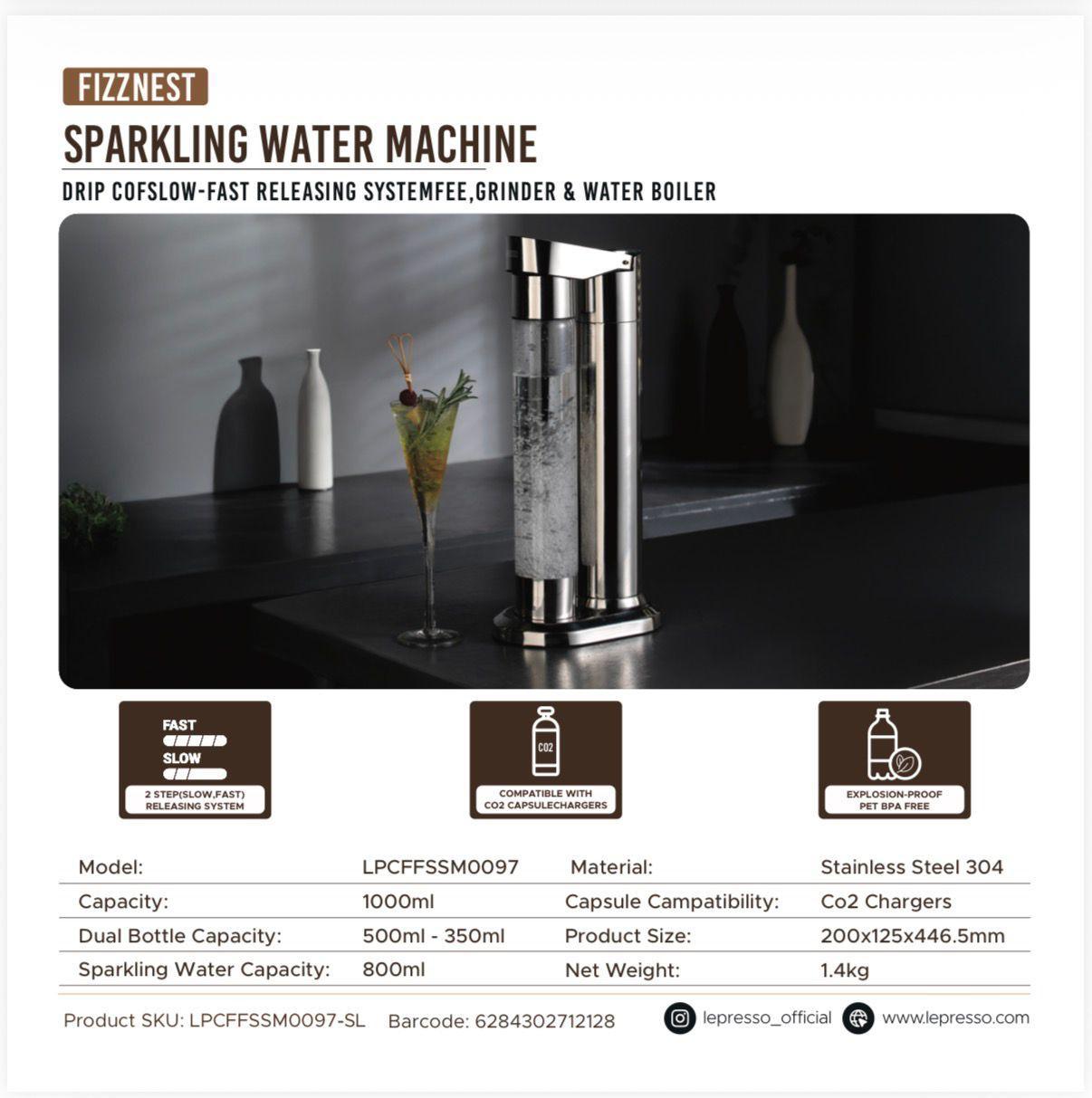 Lepresso LPCFFSSM0097-SL, Fizznest Sparkling Water Machine