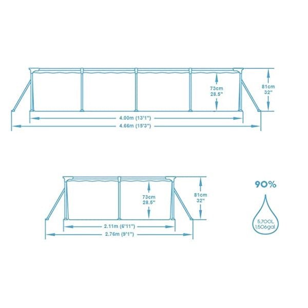 BESTWAY Steel Pro™ Rectangular Pool 4.00m x 2.11m x 0.81m – 5.700L – 56405 - Level UpBESTWAYSwimming Pools56405