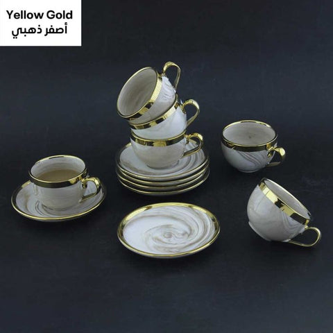 طقم فنجان ماربل 100 مل 6 قطع مع أطباق