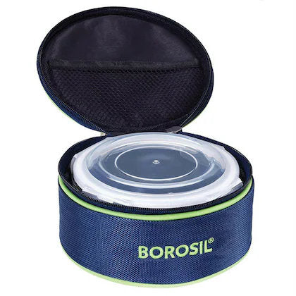 Borosil Glass Tiffin Lunch Box with Blue Carry Bag – 620 ml