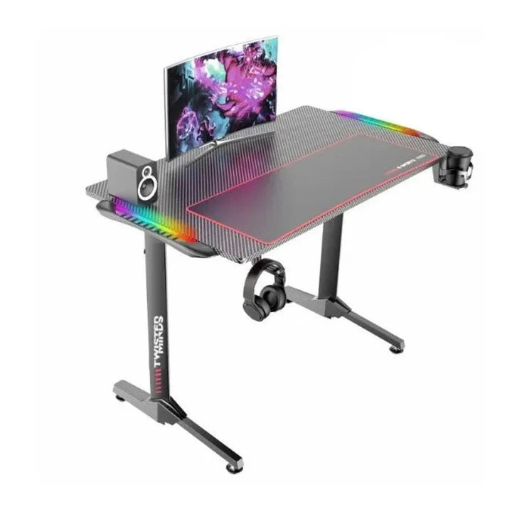 توستد مايندز TM-T-1060-RGB، مكتب ألعاب على شكل T بملمس ألياف الكربون