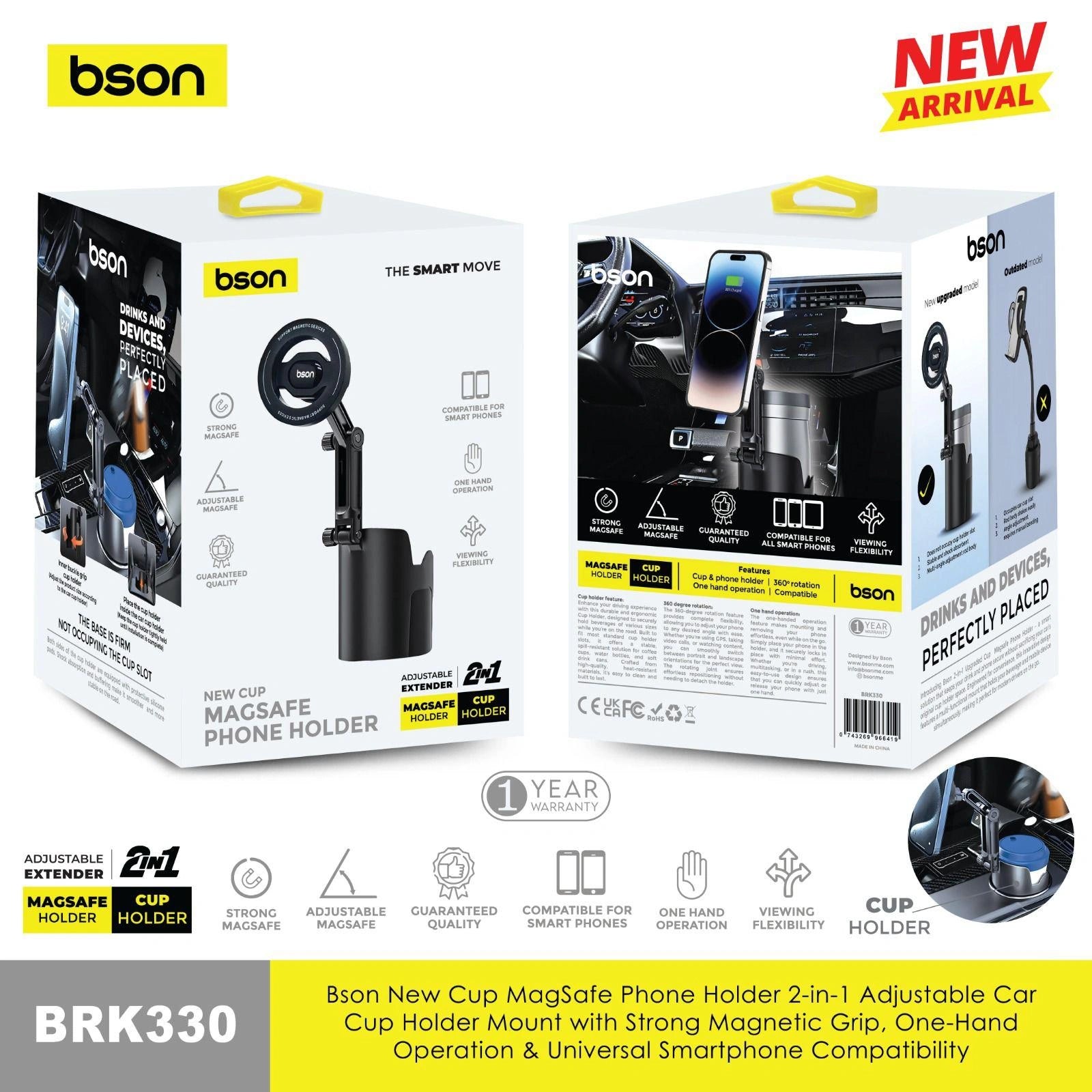 BSON MagSafe Phone Holder - 2-in-1 Adjustable Car Mount