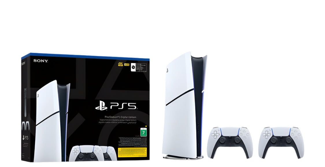SONY PS5 Slim Console Digital with Two Dualsense Wireless Controller Bundle