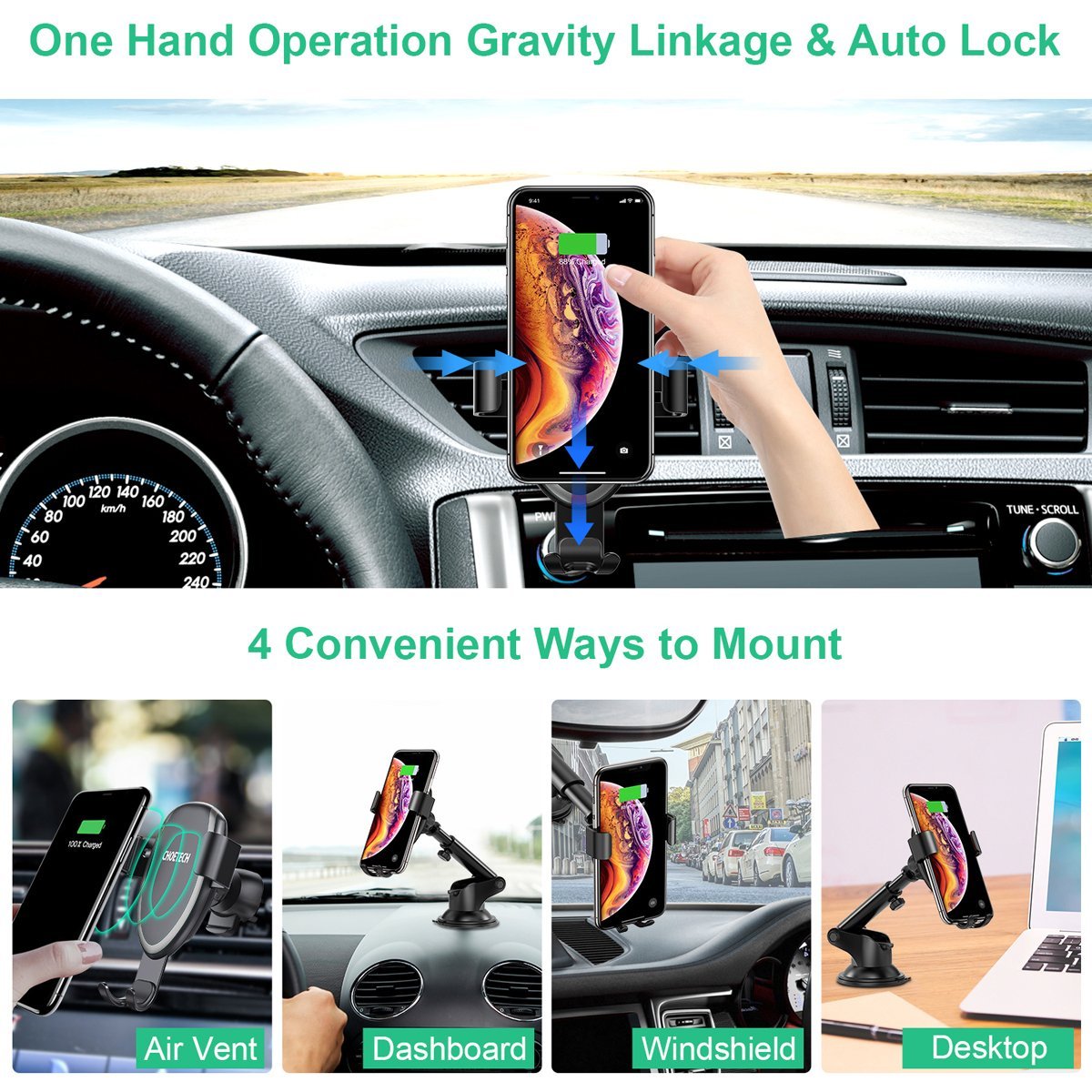 Choetech 10W Wireless Chariging Phone Stand T536-S-201BK - Level UpLevel UpCar Mount6971824975574 - X001B1FHJ9