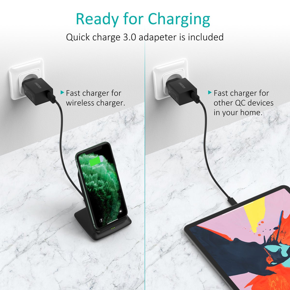 Choetech 15W Wirless Charger Stand - Black T555-F-101ABBK - Level UpLevel UpDesk HoldersX001A1H5P9