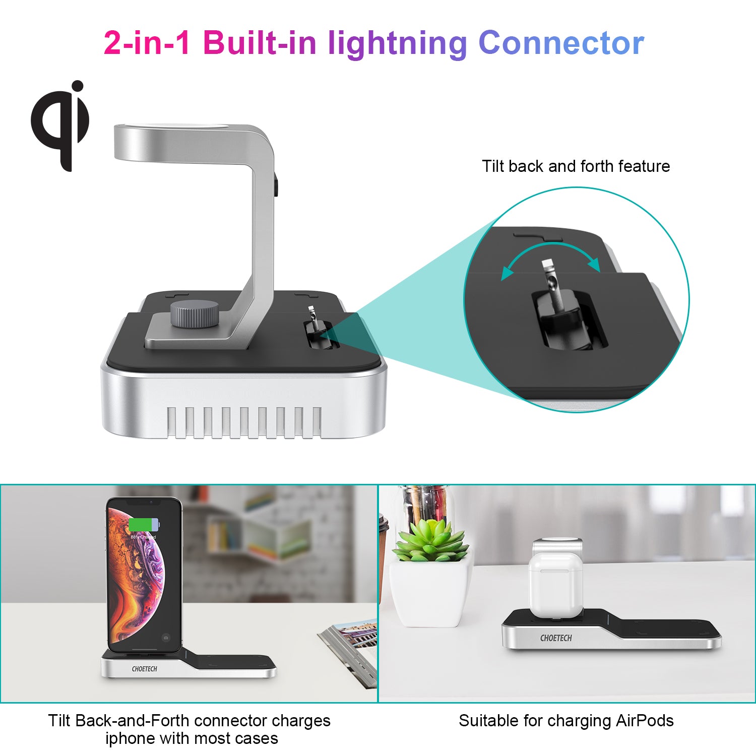 Choetech 4 in 1 MFI Wireless Charging Dock - Silver - Level UpLevel UpAdapter6971824974539