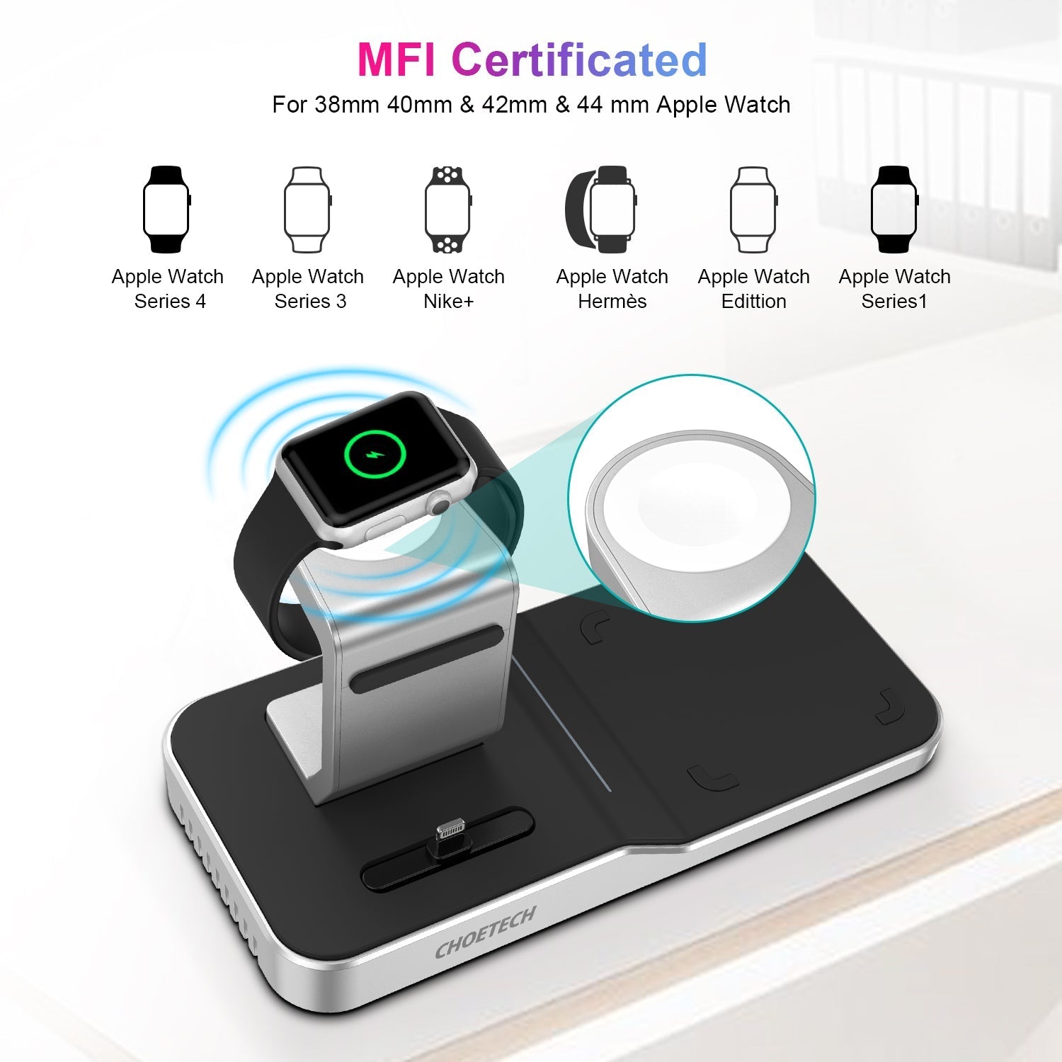 Choetech 4 in 1 MFI Wireless Charging Dock - Silver - Level UpLevel UpAdapter6971824974539