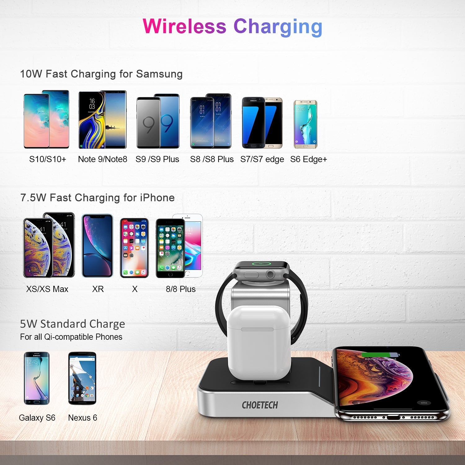 Choetech 4 in 1 MFI Wireless Charging Dock - Silver - Level UpLevel UpAdapter6971824974539