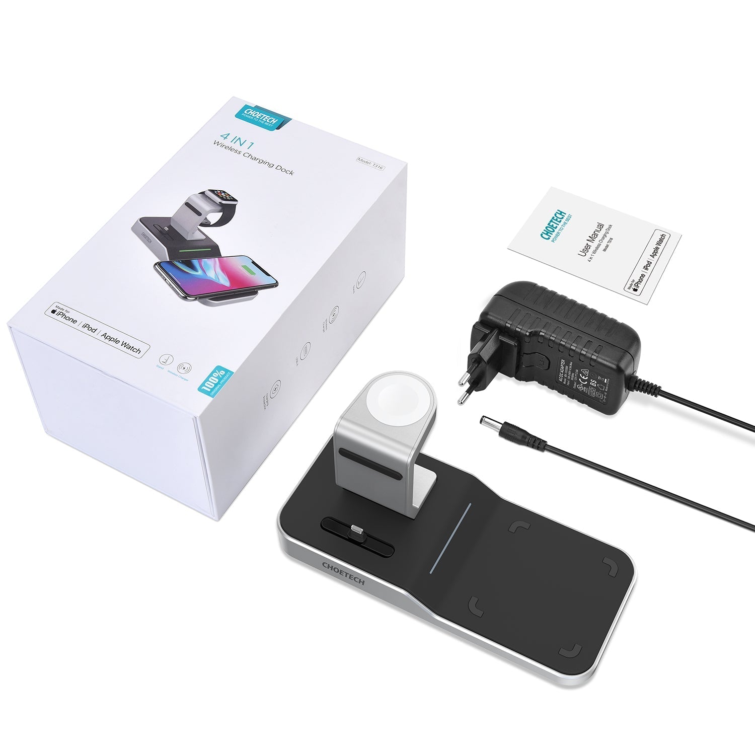 Choetech 4 in 1 MFI Wireless Charging Dock - Silver - Level UpLevel UpAdapter6971824974539