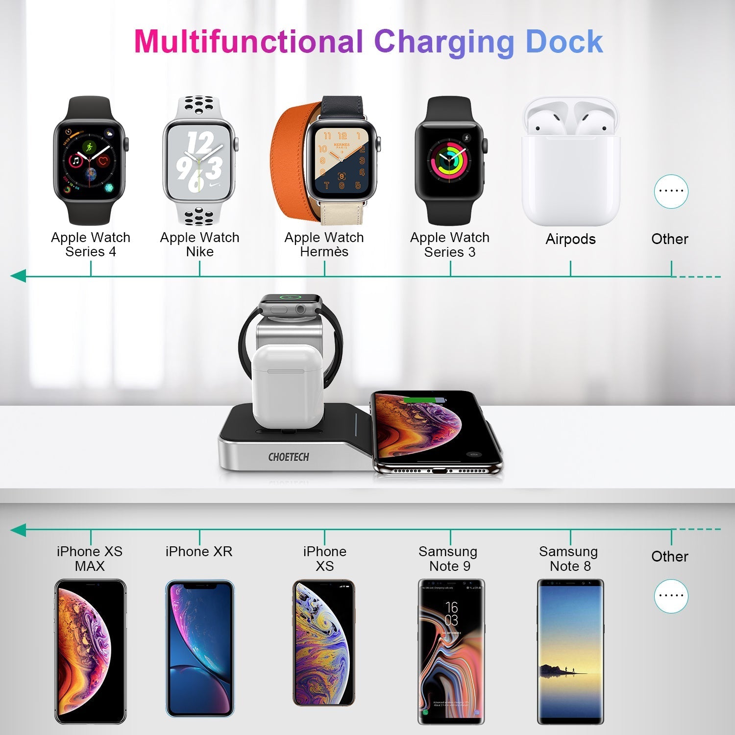 Choetech 4 in 1 MFI Wireless Charging Dock - Silver - Level UpLevel UpAdapter6971824974539