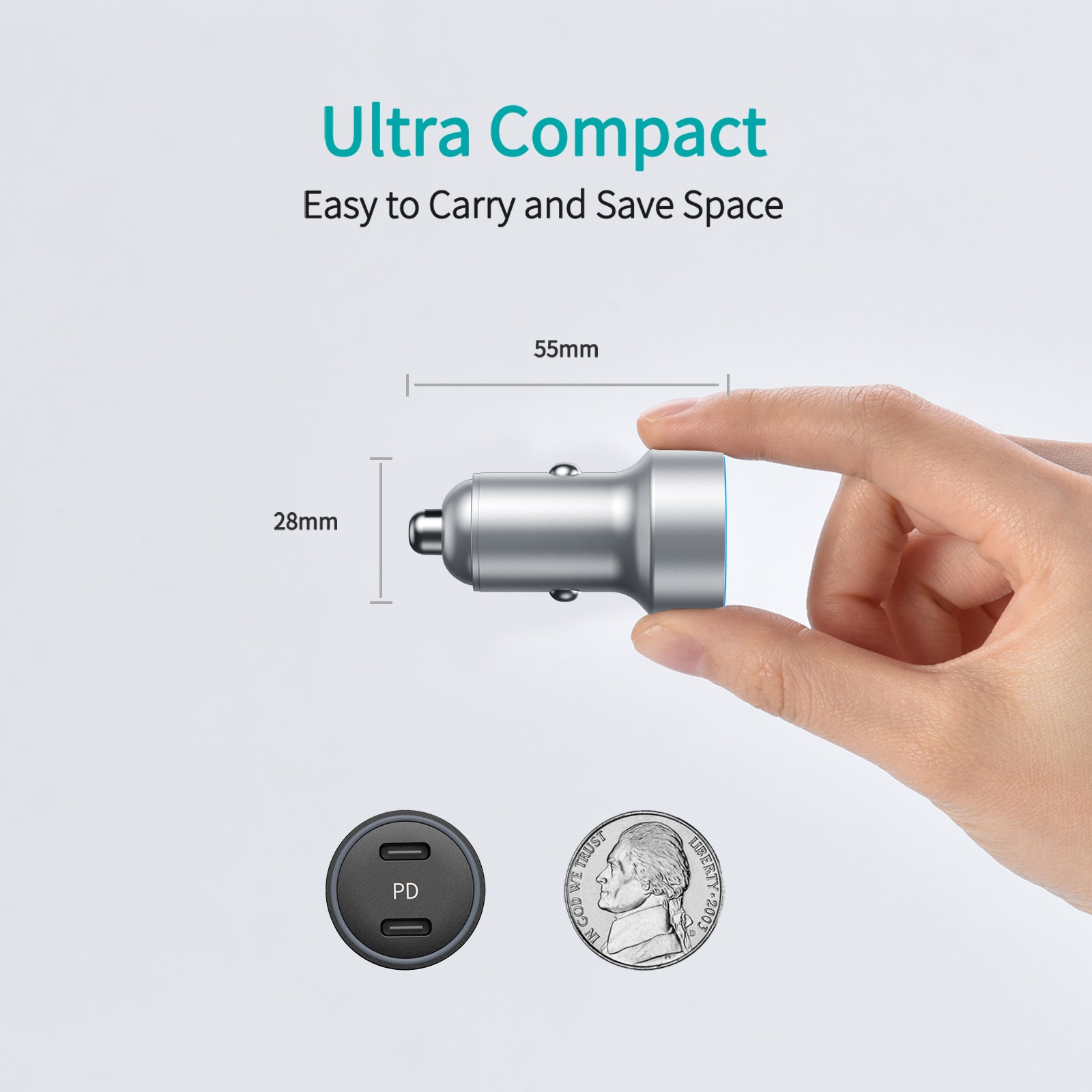 CHOETECH 40W 2-Port PD20W All Metal Fast Car Charger C0054-V2-SL - Level UpLevel UpCar Charger6971824979718