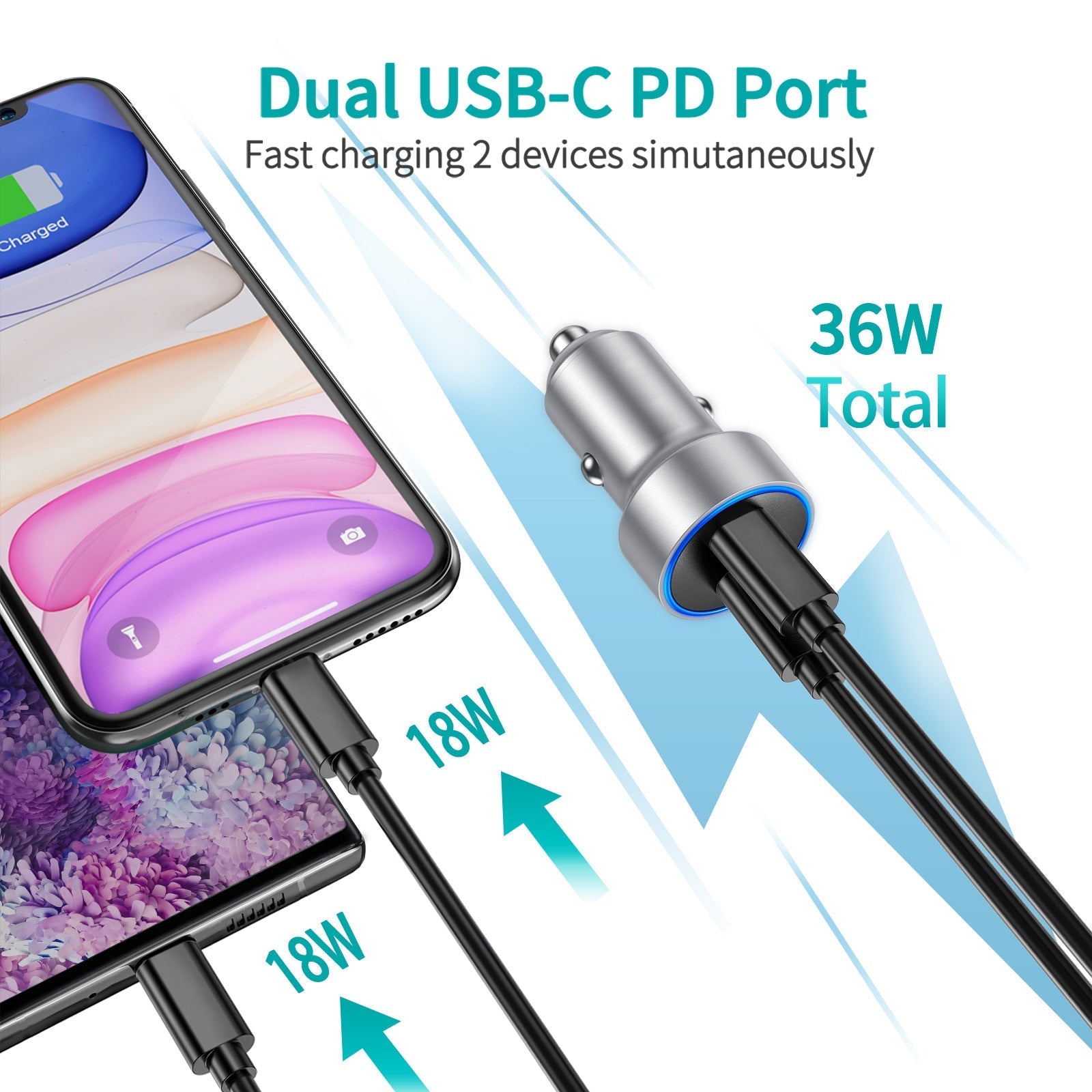 CHOETECH 40W 2-Port PD20W All Metal Fast Car Charger C0054-V2-SL - Level UpLevel UpCar Charger6971824979718