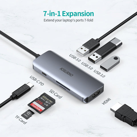 Choetech 7 in 1 USB C HUB - Silver