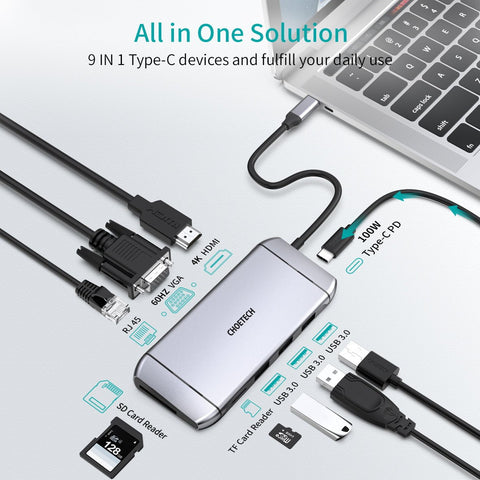 Choetech 9 in 1 USB C HUB - Silver HUB-M15
