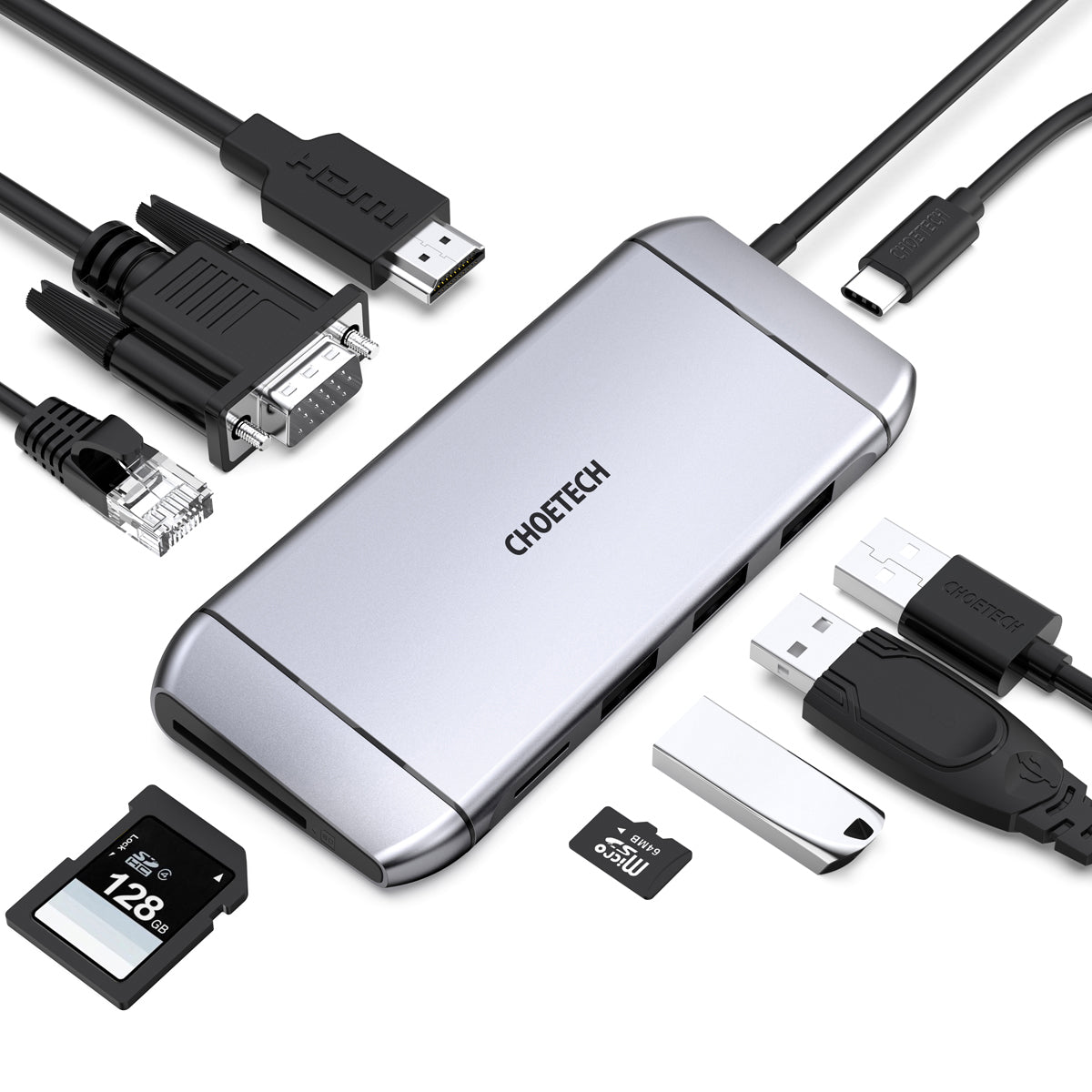 Choetech 9 in 1 USB C HUB - Silver HUB-M15 - Level UpLevel UpAdapter6971824975055