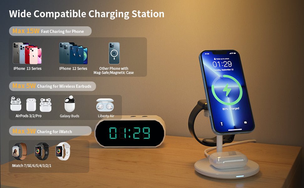 Choetech Magleap Duo 3in1 Magnetic wireless charger station for iPhone 12/13/14 series,AirPods Pro with Iwatch holder - Level UpLevel UpAdapter6932112101853