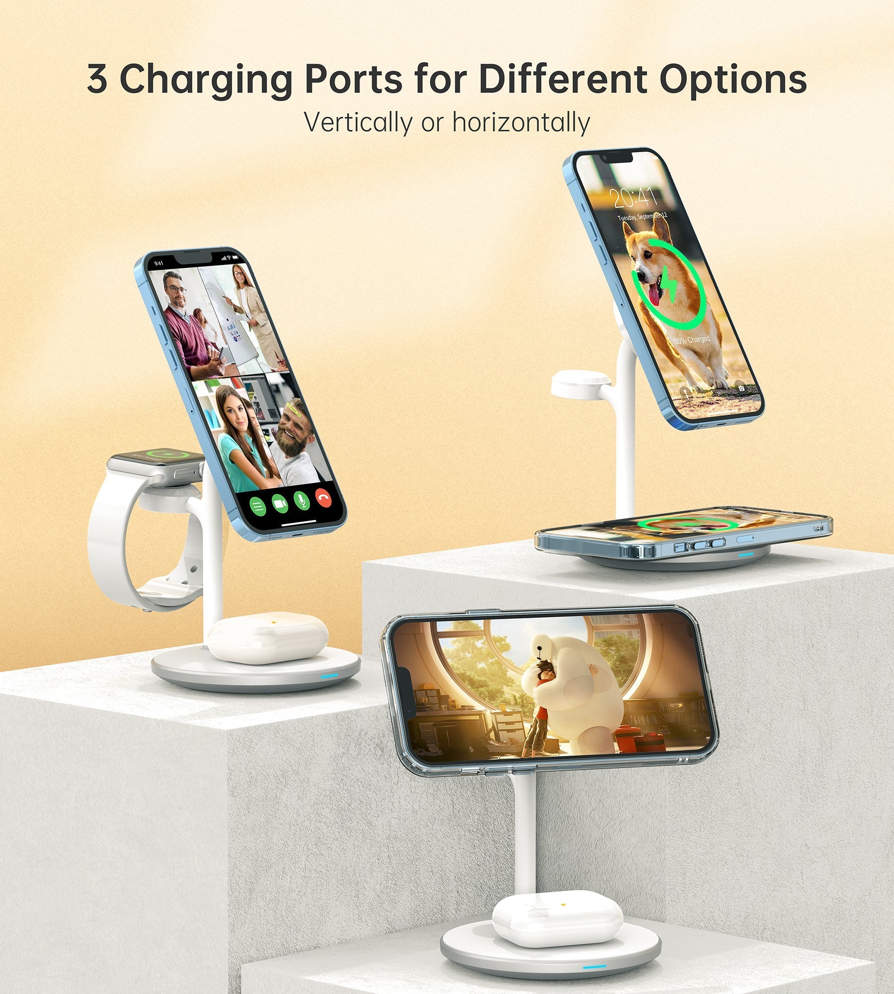 Choetech Magleap Duo 3in1 Magnetic wireless charger station for iPhone 12/13/14 series,AirPods Pro with Iwatch holder - Level UpLevel UpAdapter6932112101853