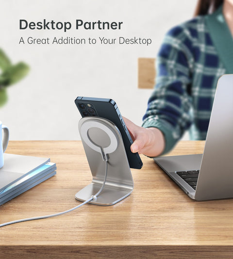 CHOETECH Magnetic Fast Wireless Charging Stand Holder with 5ft USB-C Cable for iPhone 12 (H047+T517) T511-S