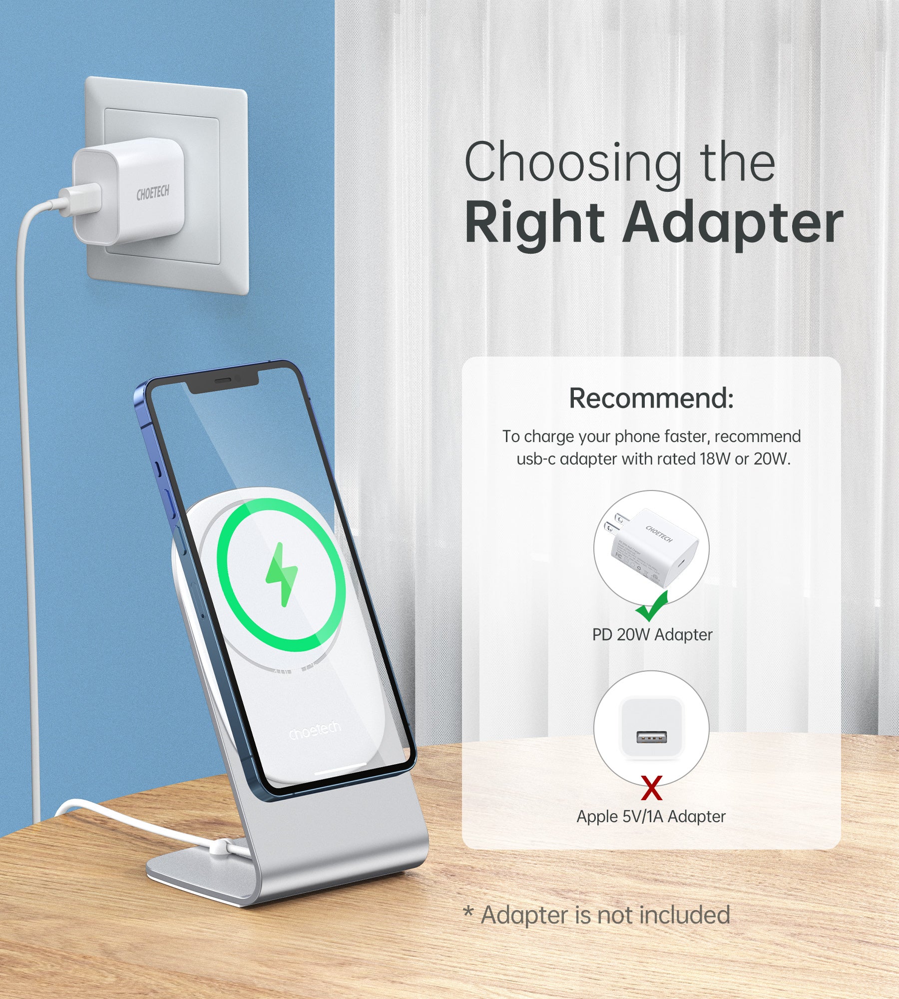 CHOETECH Magnetic Fast Wireless Charging Stand Holder with 5ft USB-C Cable for iPhone 12 (H047+T517) T511-S - Level UpLevel UpAdapter6971824978605