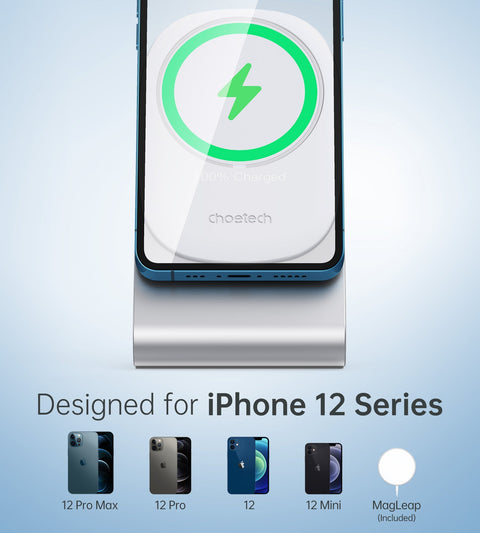 CHOETECH Magnetic Fast Wireless Charging Stand Holder with 5ft USB-C Cable for iPhone 12 (H047+T517) T511-S