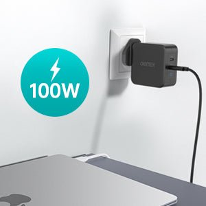 Choetech PD 100W GaN dual USB-C UK Charger with CC cable - Black PD6008-UK-CCBK