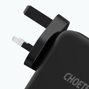 Choetech PD 100W GaN dual USB-C UK Charger with CC cable - Black PD6008-UK-CCBK