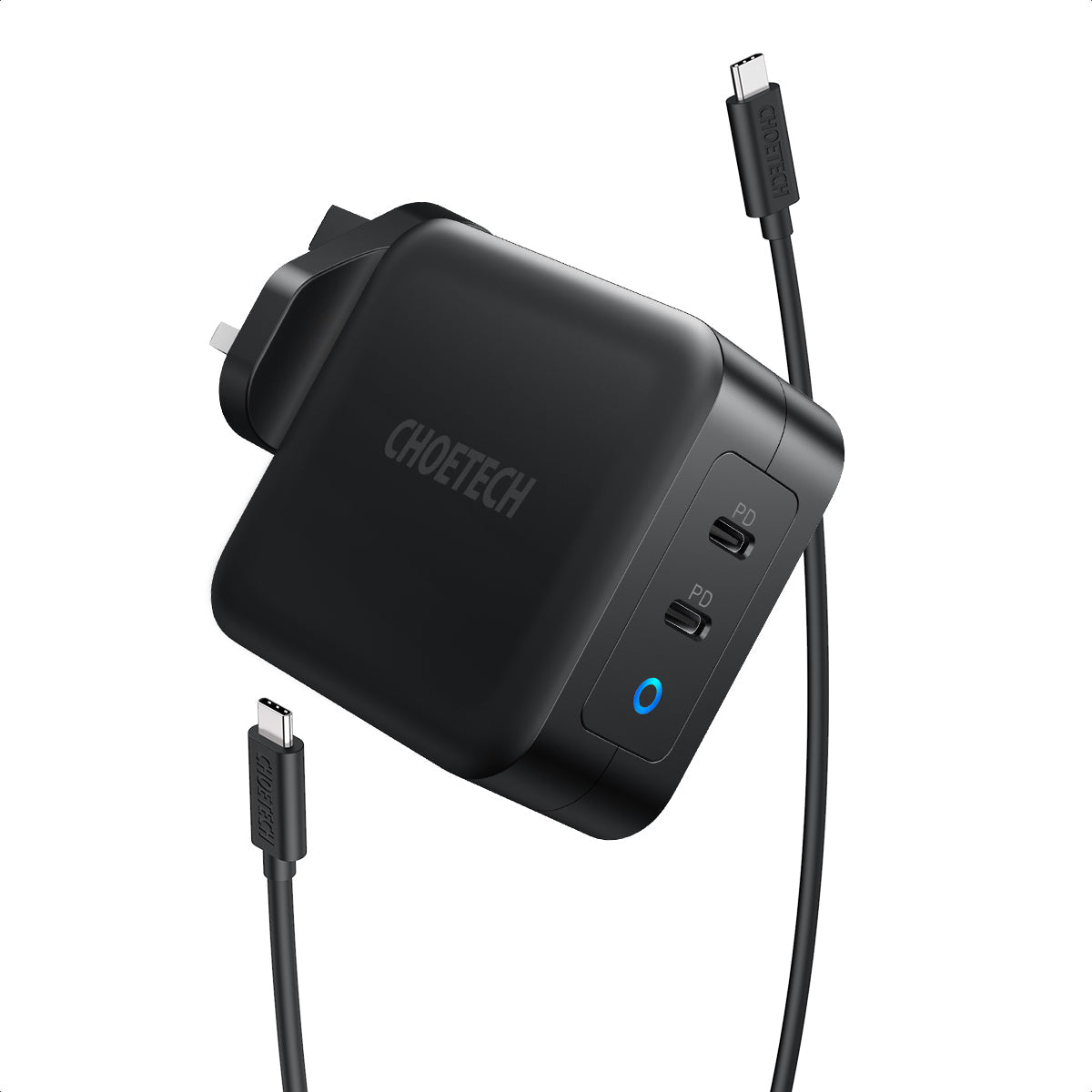 Choetech PD 100W GaN dual USB-C UK Charger with CC cable - Black PD6008-UK-CCBK - Level UpLevel UpAdapter6971824975980