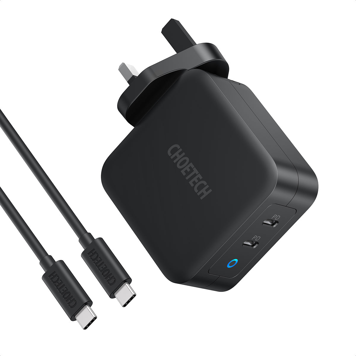 Choetech PD 100W GaN dual USB-C UK Charger with CC cable - Black PD6008-UK-CCBK - Level UpLevel UpAdapter6971824975980