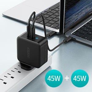 Choetech PD 100W GaN dual USB-C UK Charger with CC cable - Black PD6008-UK-CCBK