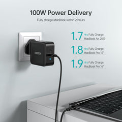 Choetech PD 100W GaN dual USB-C UK Charger with CC cable - Black PD6008-UK-CCBK - Level UpLevel UpAdapter6971824975980