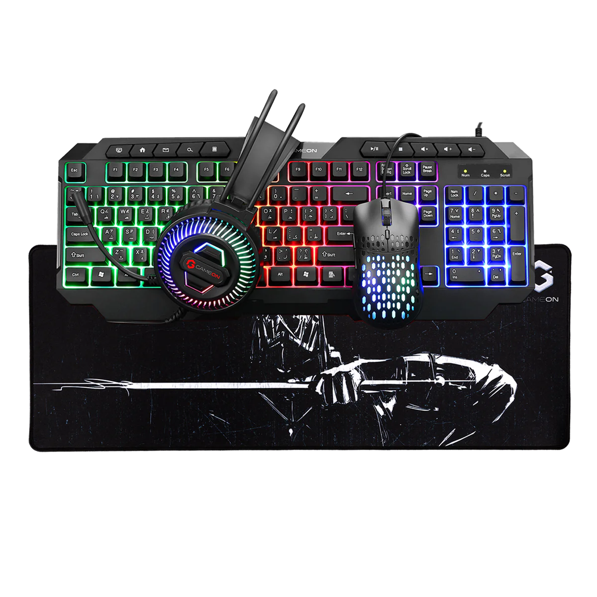 مجموعة الألعاب GameOn CYPHER XL All-In-One (لوحة المفاتيح، سماعة الرأس، الماوس ولوحة الماوس)