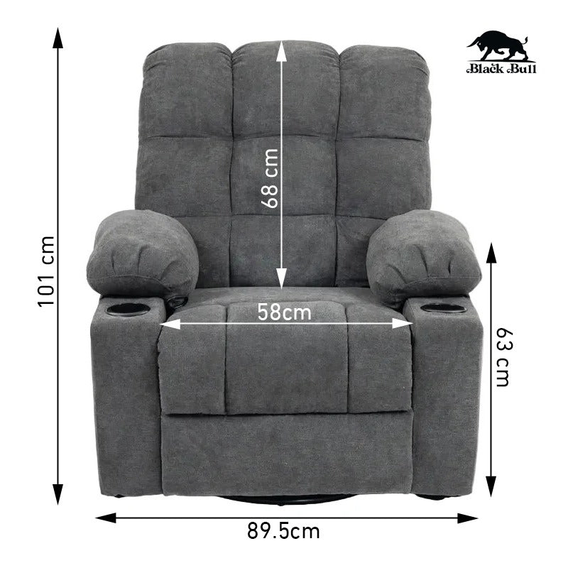 Black Bull Premium Sofa Swivel Rocker Recliner Size (H:101 W: 89.5 cm)- Fabric Dark Grey (Free Delivery and Installation)