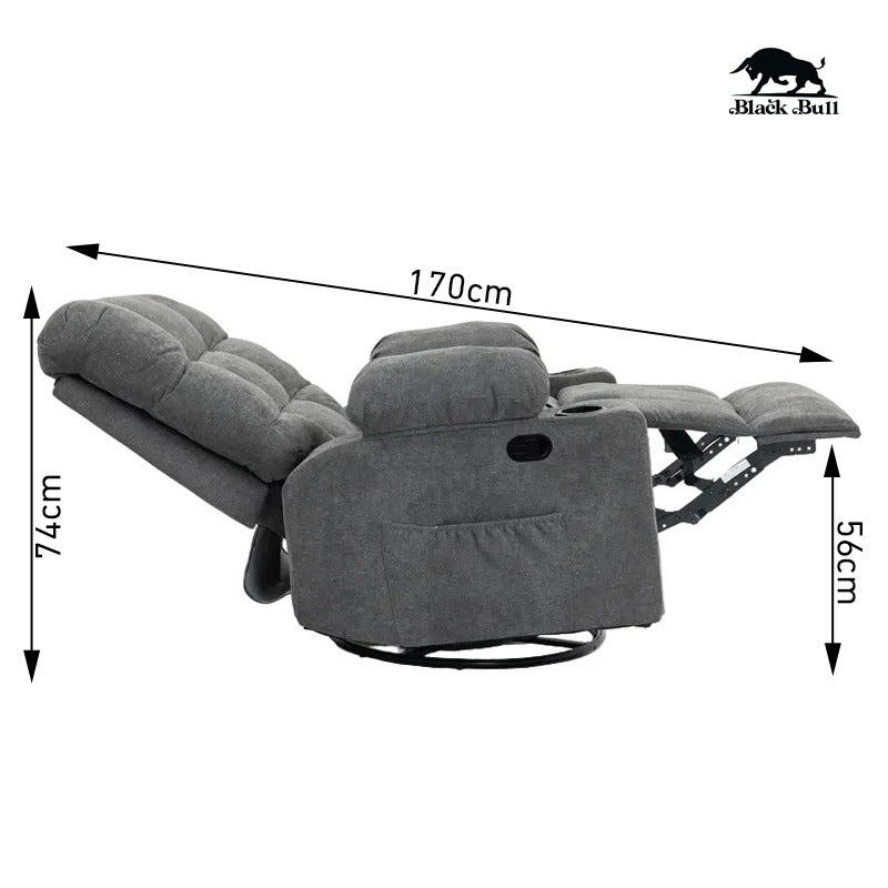 Black Bull Premium Sofa Swivel Rocker Recliner Size (H:101 W: 89.5 cm)- Fabric Dark Grey (Free Delivery and Installation)