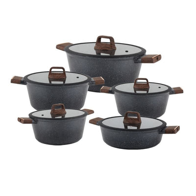 OSFE Marble Cookware Set 12 pcs (32, 28, 24, 20 cm Pots, 28 cm Pan) with 2 Pcs of Utensil Tools