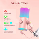 Maonocaster DM30 RGB Gaming Microphone for PC, USB Programmable Condenser Mic with RGB Lights - Pink