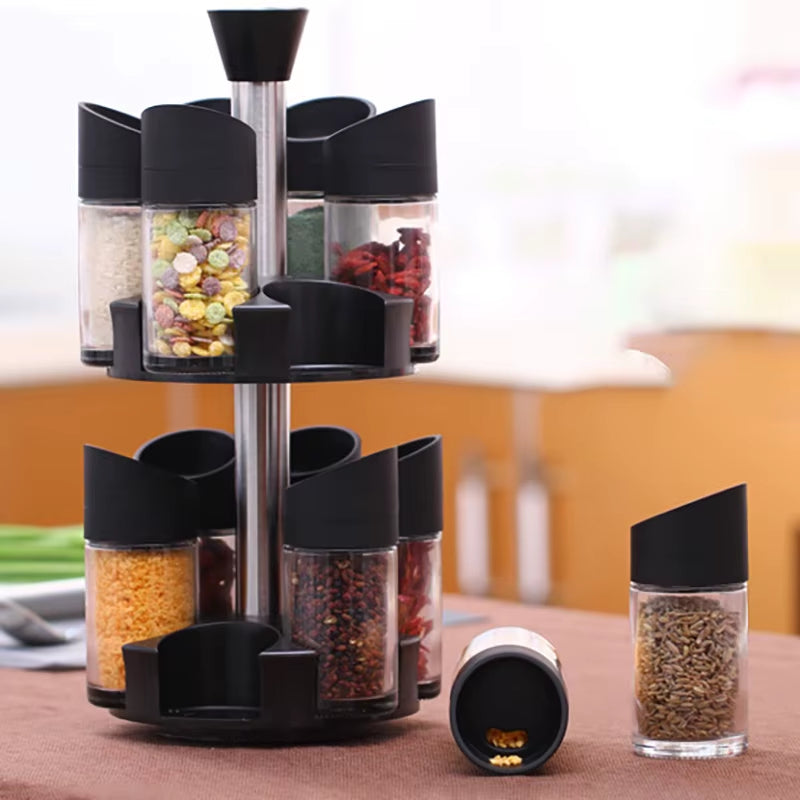12-Piece 360° Revolving Spice Rack Set with 230ML Glass Jars