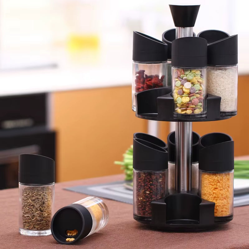 12-Piece 360° Revolving Spice Rack Set with 230ML Glass Jars