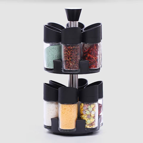 12-Piece 360° Revolving Spice Rack Set with 230ML Glass Jars