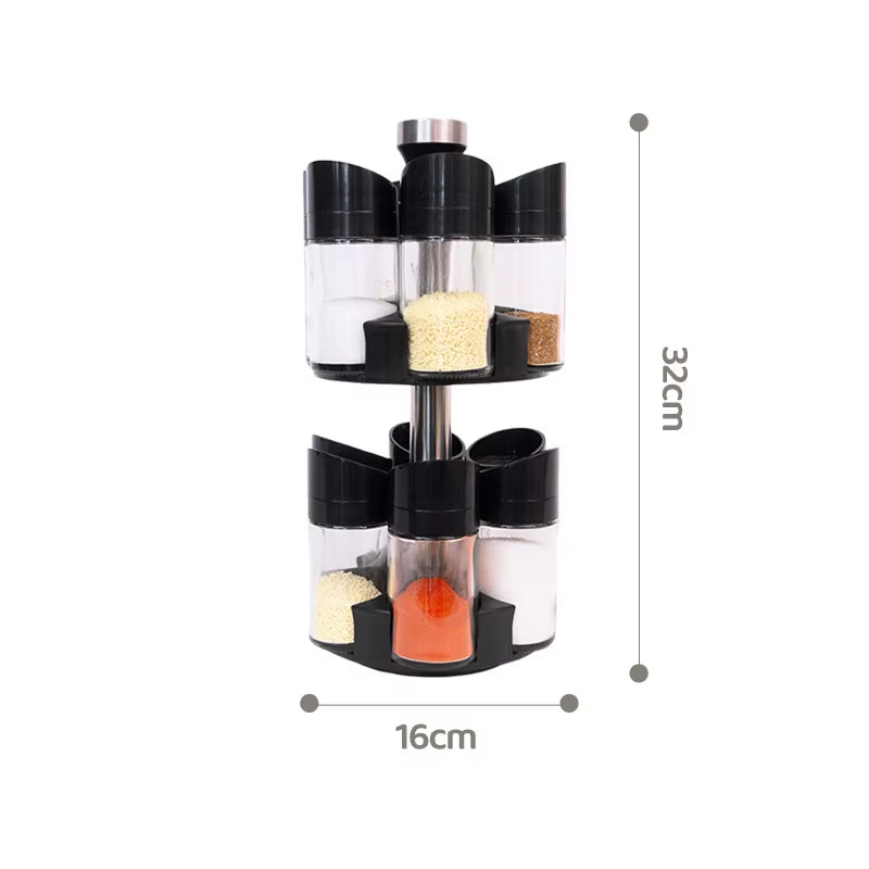 12-Piece 360° Revolving Spice Rack Set with 230ML Glass Jars