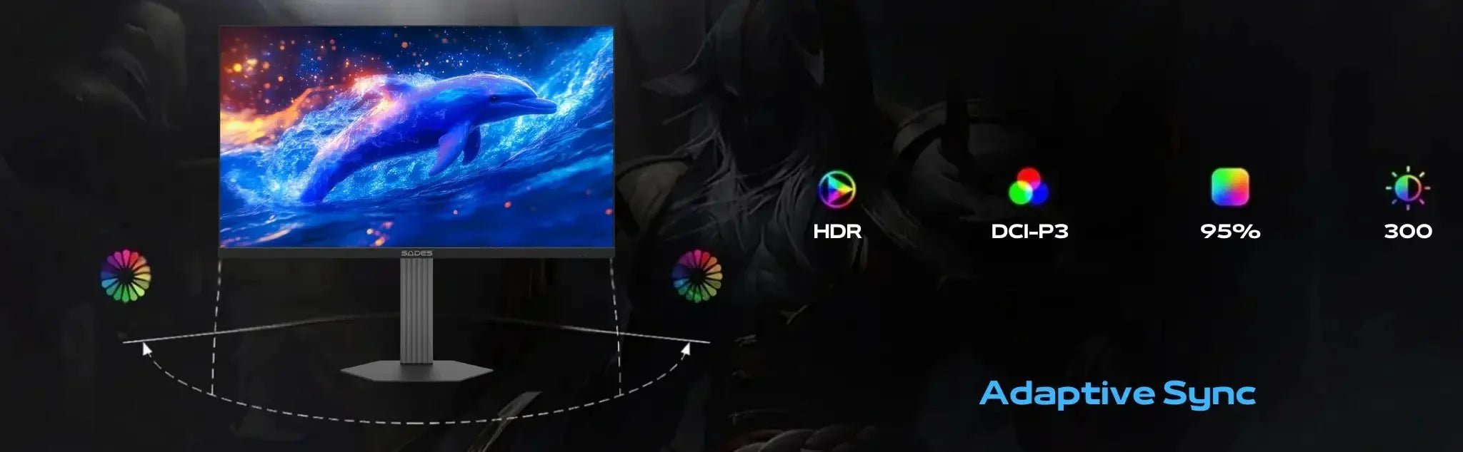 ساديس شاشة الألعاب المسطحة بي إن - دولفين، مقاس 27 بوصة كيو اتش دي 2560x1440 (2 كي) ، 200 هرتز، آي بي أس - أسود