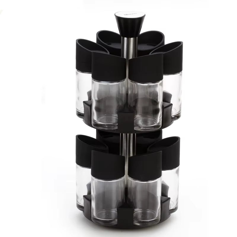 12-Piece 360° Revolving Spice Rack Set with 230ML Glass Jars