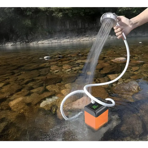 Porodo Portable Camping Shower Pump with 7800mAh Rechargeable Battery, Digital Temperature Display and Multi Spray Modes - Orange