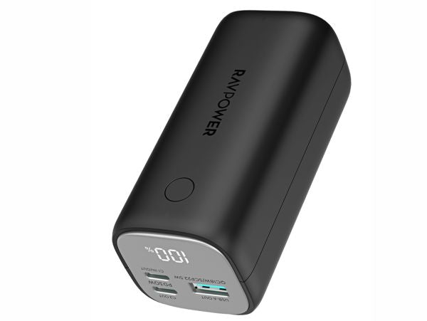 14000 mAh RAV Power RP-PB208 Mini PD Pioneer PD30W 3-Port Power Bank Black