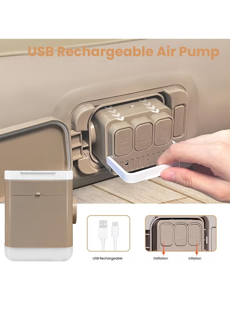 Inflatable Air Mattress with Rechargeable USB Pump, Air Coil Support & Pillow – 198 × 100 cm